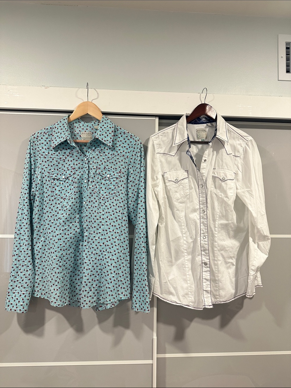 2 Roper Aqua snap closure shirts.  Sold together! Pretty firm with price:)